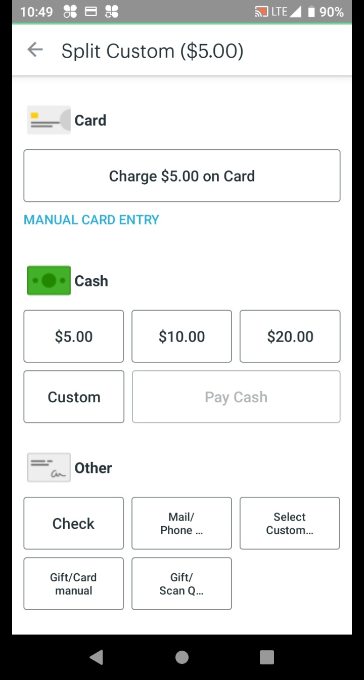 Split screen showing Credit and Cash sections with remaining credit balance.